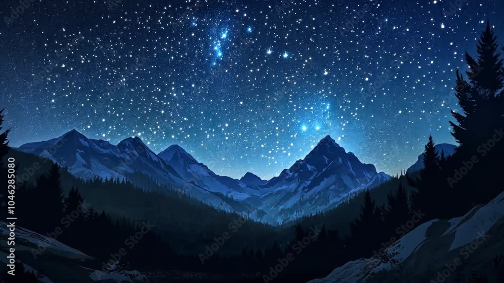 A starry night over a range of snow-capped mountains in the Canadian Rockies A starry night over a range of snow-capped mountains in the Canadian Rockies
