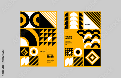 trendy minimal black white and yellow abstract shape geometric compositions bauhaus style for poster brochure