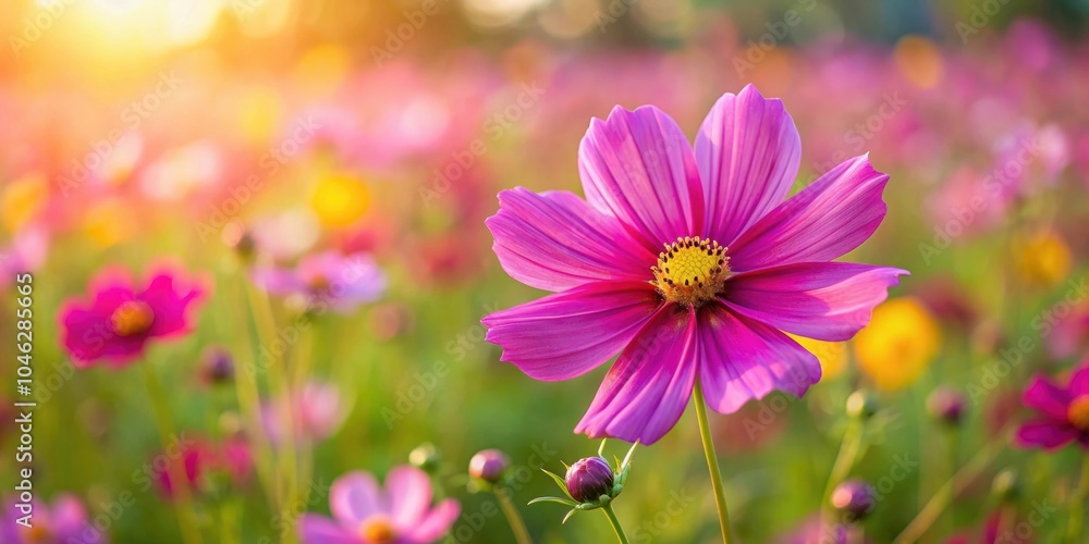Vibrant cosmos flower standing out in a field , nature, beautiful, colorful, blooming, garden, floral, summer, petals, bright Vibrant cosmos flower standing out in a field , nature, beautiful, colorful, blooming, garden, floral, summer, petals, bright