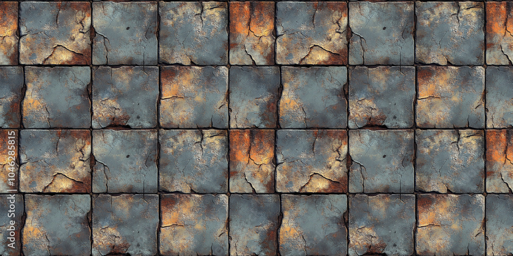 Industrial Stone Tiles with Rustic Grunge Metal Patina Texture - Seamless Pattern Industrial Stone Tiles with Rustic Grunge Metal Patina Texture - Seamless Pattern