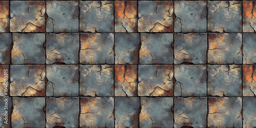 Industrial  Stone Tiles with Rustic Grunge Metal Patina Texture - Seamless Pattern