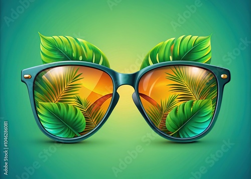 Stylish sunglasses adorned with a leafy vector design capture summer vibes. High-quality graphics ideal for nature enthusiasts and fashion-forward individuals seeking a trendy accessory.