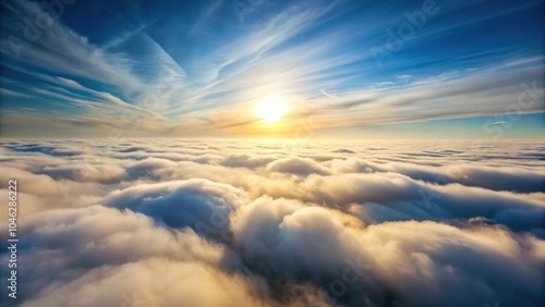 Soft white cloudy sky with a few wispy strands of fog in the distance, weather, atmosphere