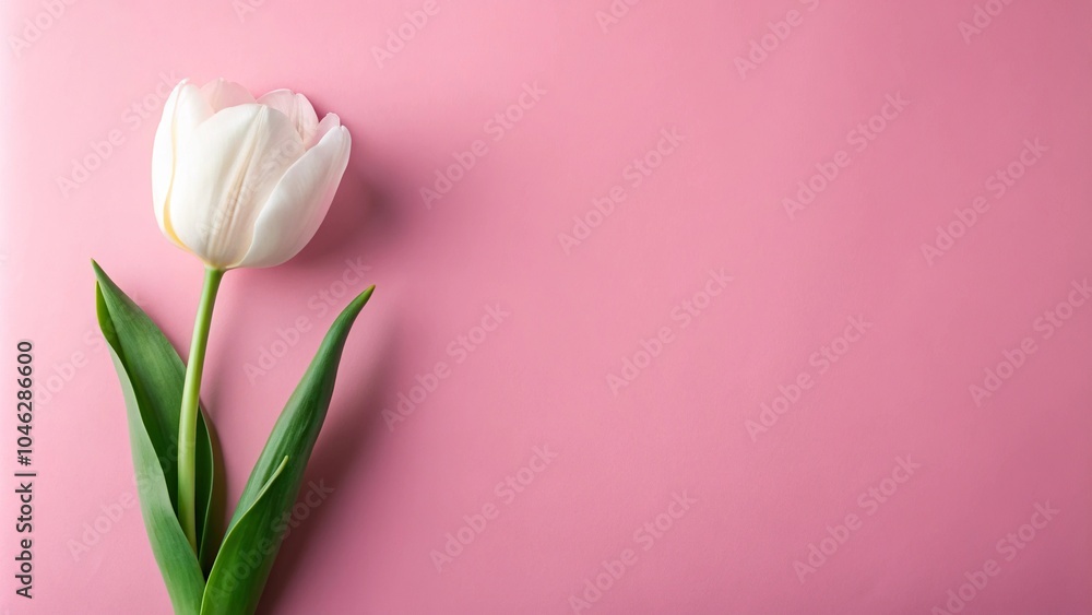 spring flower arrangement with white tulip on a pink background reflected spring flower arrangement with white tulip on a pink background reflected