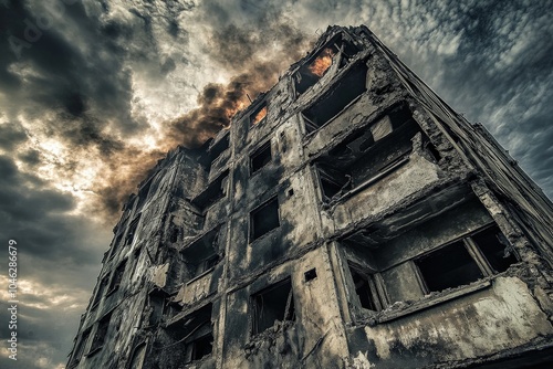 Burned Building. Abandoned Architecture Crumbles in the Aftermath of Devastating Fire