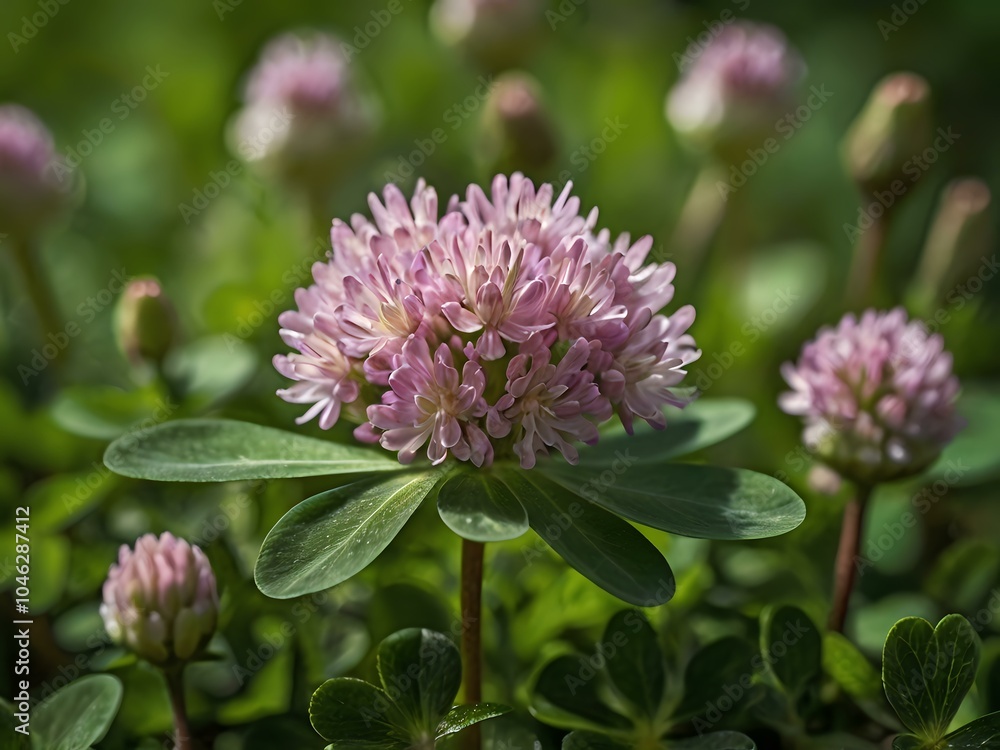 Close-up photo of clover flowers taken in the garden next to the house