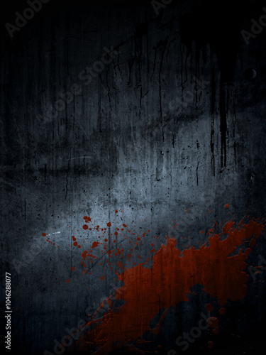 Halloween scary grunge dark blue background with blood spots