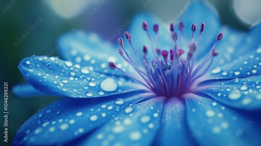 Close-up of a Blue Flower with Dew Drops Close-up of a Blue Flower with Dew Drops