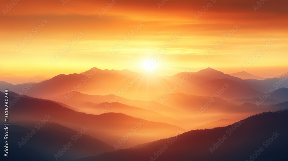 Breathtaking sunrise over misty mountains, showcasing vibrant orange and yellow hues blending into soft blues. serene landscape that evokes tranquility and awe Breathtaking sunrise over misty mountains, showcasing vibrant orange and yellow hues blending into soft blues. serene landscape that evokes tranquility and awe