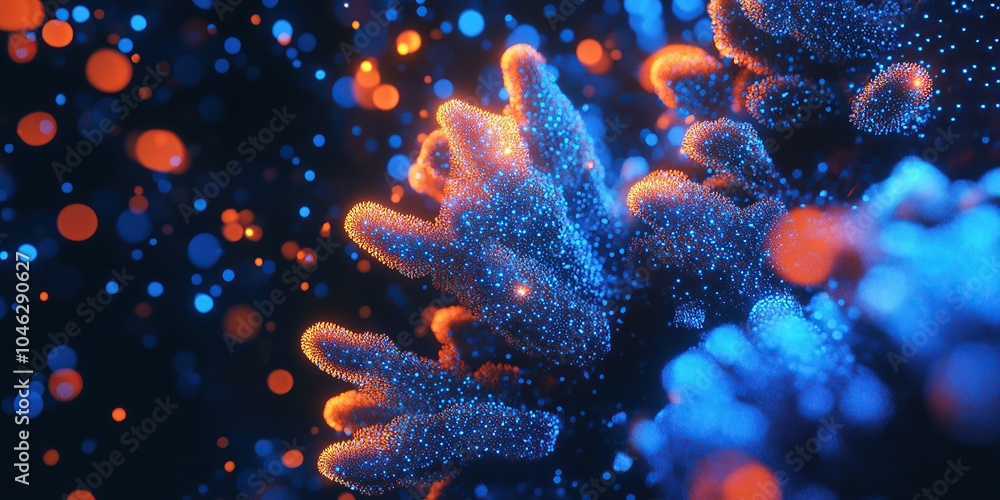 Naklejka premium blue and orange coral, with glowing particles in the background