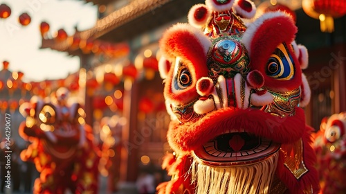 Chinese Lion Dance Performance During Festive Celebration