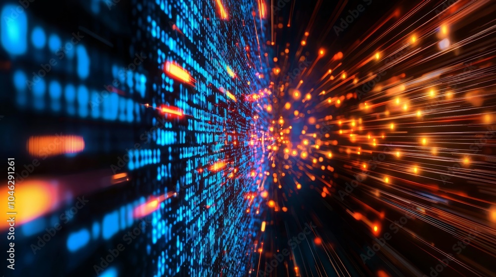 A vivid, abstract depiction of digital data streams, featuring vibrant blue and orange lights rapidly flowing and converging in a dynamic, energetic pattern. A vivid, abstract depiction of digital data streams, featuring vibrant blue and orange lights rapidly flowing and converging in a dynamic, energetic pattern.
