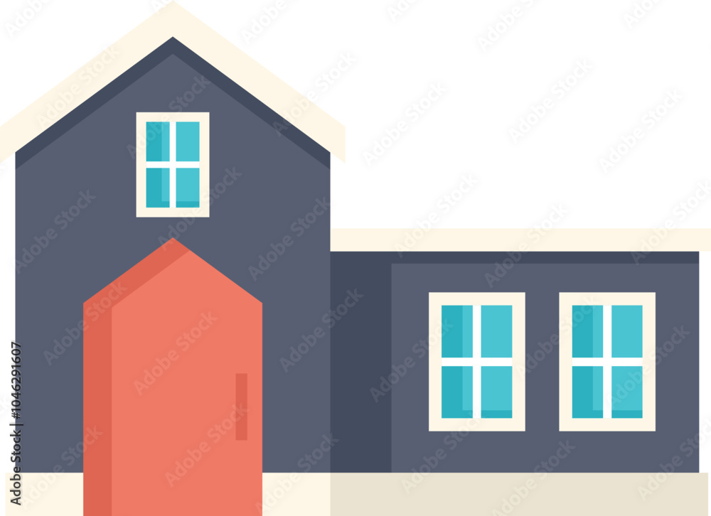 Modern suburban house stands with its gable roof and large windows, inviting residents into its cozy interior