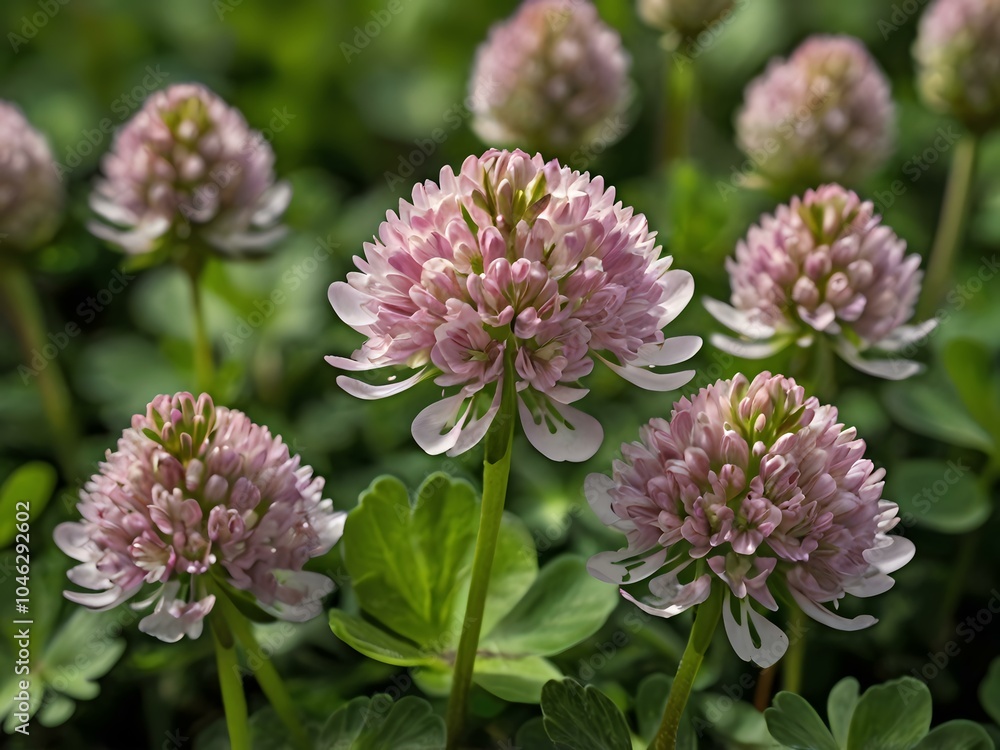 Close-up photo of clover flowers taken in the garden next to the house Close-up photo of clover flowers taken in the garden next to the house