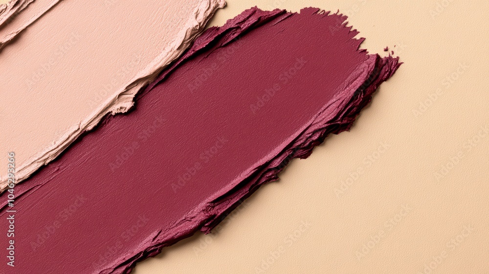 Fototapeta premium Swatches of Softness: A close-up showcasing the rich, vibrant textures of three lipstick shades - a delicate nude, a warm blush, and a deep, alluring burgundy.