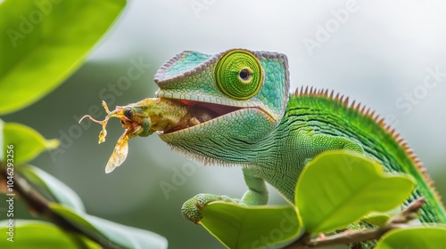 Chameleon Eating Insect photo