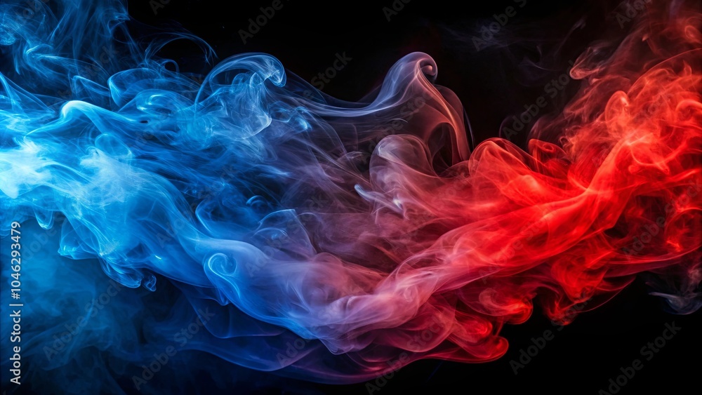 Fototapeta premium Abstract Swirling Smoke in Vivid Hues of Blue and Red on a Dark Background