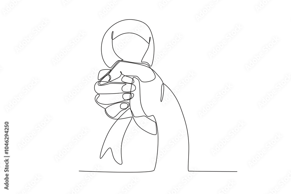 Continuous one line drawing of Woman with ribbon, national cancer day concept Continuous one line drawing of Woman with ribbon, national cancer day concept