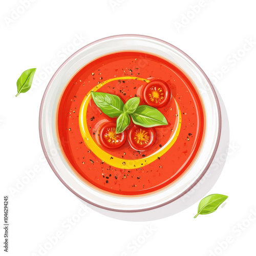 Chilled Tomato Gazpacho with Olive Oil Drizzle, vibrant flavors, refreshing summer dish, perfect for warm days, garnished with fresh herbs