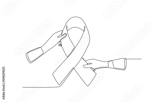 Continuous one line drawing of Woman with ribbon, national cancer day concept