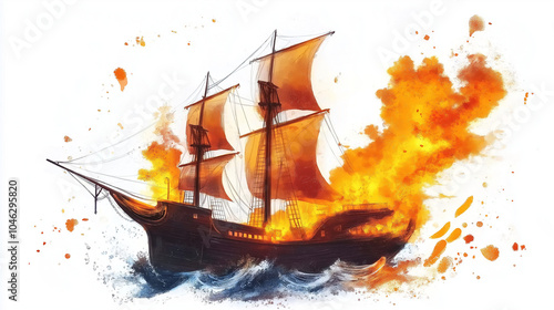 Burning Sails A Ship’s Struggle Against the Elements