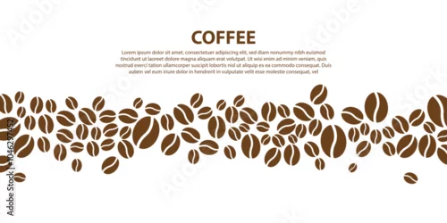 Obraz Art & Illustration Rich Coffee Beans Pattern with Brown Typography – Beverage Banner for Coffee Shops