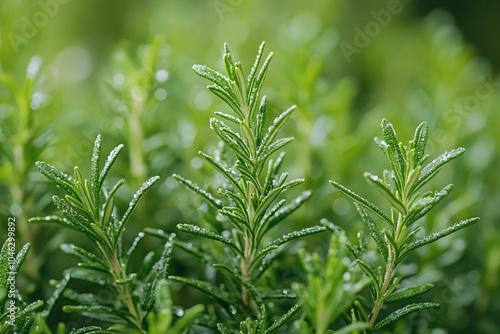 Close-up of freshly picked rosemary, showcasing the pointed, aromatic leaves.