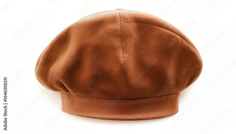 Stylish Brown Soft Beret Hat Isolated on White Background Stylish Brown Soft Beret Hat Isolated on White Background