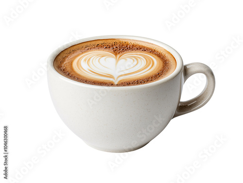 Beautiful latte art in a white coffee cup creating a heart shape design perfect for coffee lovers and baristas alike