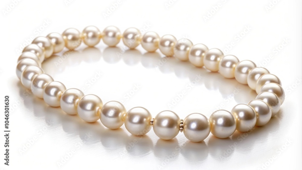 Single strand pearl necklace on a white background, elegant, jewelry, accessory, classic, fashion, luxurious, pearls, feminine Single strand pearl necklace on a white background, elegant, jewelry, accessory, classic, fashion, luxurious, pearls, feminine