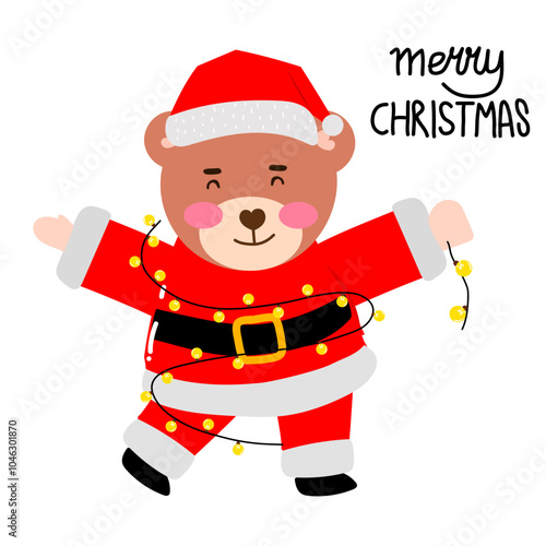 Kawaii happy variant santaclaus on christmas celebration design illustration. kawaii bear cartoon and shiba inu santa character. stock element