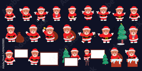 set of kawaii cartoon bear and shiba inu dog wearing santaclaus costum cartoon character. best popular cartoon illustration