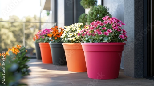 Vibrant Outdoor Planters with Colorful Flowers