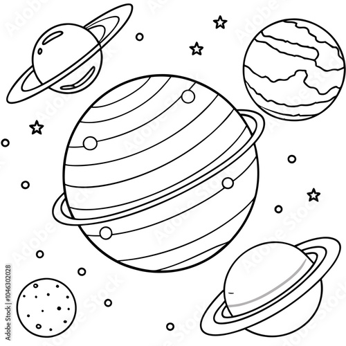 Space planet view scene coloring page vector art illustration coloring book design 