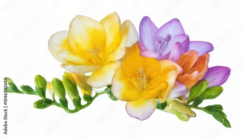 Colorful Freesia Blossoms on White Background Colorful Freesia Blossoms on White Background