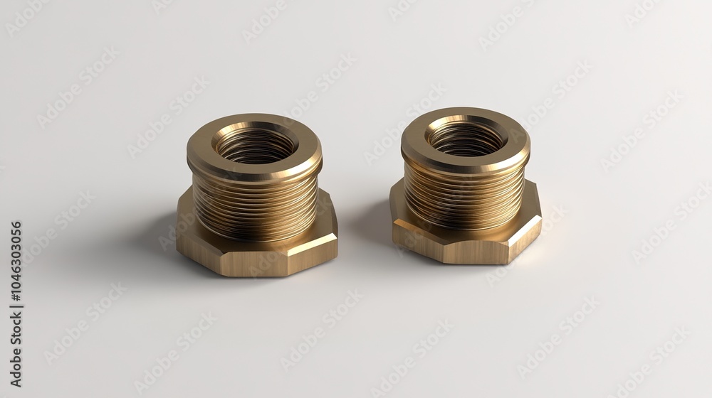 3D rendering of a metallic screw nut isolated on a white background. Realistic model with intricate threading and hexagonal shape, ideal for industrial, mechanical, and engineering concepts. 3D rendering of a metallic screw nut isolated on a white background. Realistic model with intricate threading and hexagonal shape, ideal for industrial, mechanical, and engineering concepts.
