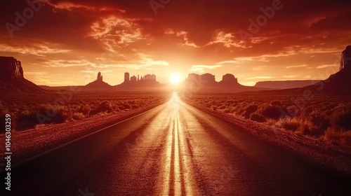 Open road leading to vibrant sunset