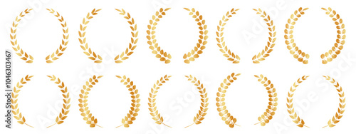 Emblem Crests logo element set. Heraldic logo, vintage laurel wreaths. Laurel wreath of victory icon, set of gold, silver and bronze medals. Hand drawn laurel wreaths isolated Doodle floral frames.
