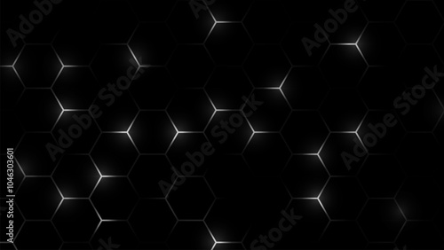 Hexagon grid tech pattern. Hexagonal cyberspace green background. Hexagonal gaming vector tech illustration black abstract background.
