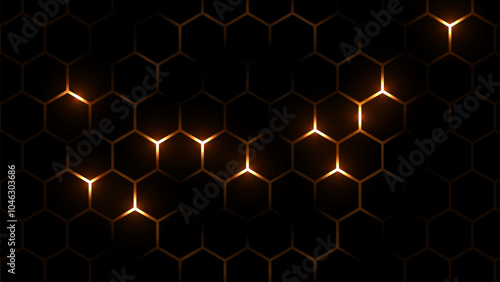 Hexagon grid tech pattern. Hexagonal cyberspace green background. Hexagonal gaming vector tech illustration black abstract background.
