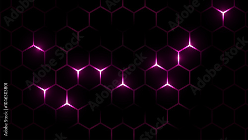 Hexagon grid tech pattern. Hexagonal cyberspace green background. Hexagonal gaming vector tech illustration black abstract background.
