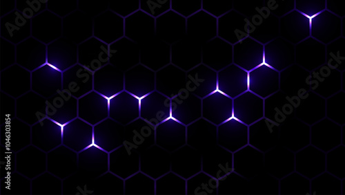 Hexagon grid tech pattern. Hexagonal cyberspace green background. Hexagonal gaming vector tech illustration black abstract background.
