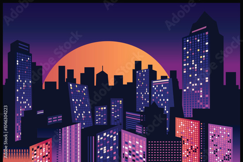 Night time Comic Metropolitan City Background Vector Illustration