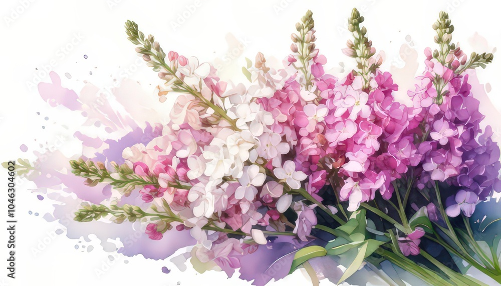 Soft Pastel Blooms of Matthiola on White Background Soft Pastel Blooms of Matthiola on White Background