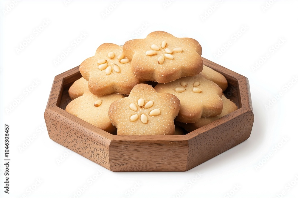 custom made wallpaper toronto digitalTraditional Flower-Shaped Korean Pine Nut Cookies with a Sprinkling of Sugar on a Wooden Plate