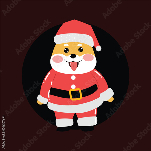 Kawaii happy variant santaclaus on christmas celebration design illustration. kawaii bear cartoon and shiba inu santa character. stock element