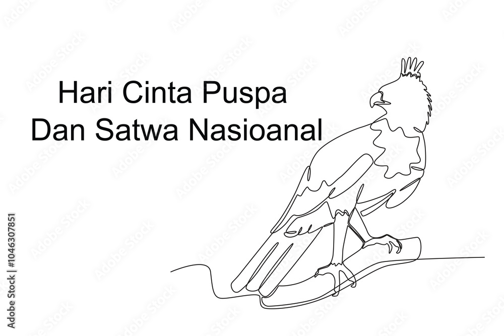 Obraz premium Continuous one line drawing of Javanese eagle, hari cinta puspa dan satwa nasional 