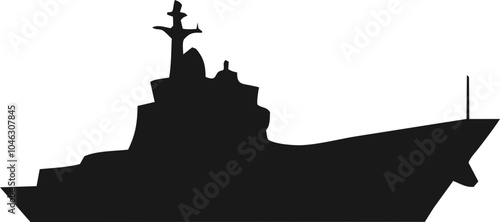 Military warship. Fighter navy ship silhouette. Military vessels icon vector. Battleship