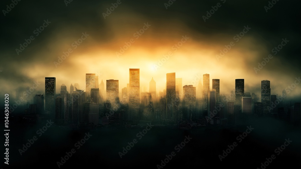 Glowing City Skyline at Dusk with Dramatic Effects Glowing City Skyline at Dusk with Dramatic Effects