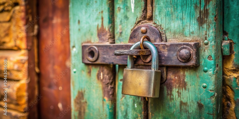 Closeup view of a metal lock on a door in India , lock, metal, closeup, door, security, protection, keyhole, rusty Closeup view of a metal lock on a door in India , lock, metal, closeup, door, security, protection, keyhole, rusty